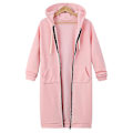 Miniatyrbillede 2 af 5: Kvinder Casual Zip Up Fleece Hættetrøjer Tunika Sweatshirt Lang jakke C Pink M