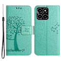 Miniatyrbillede 1 af 5: For Honor X6a 4g Owl Tree Imprinted Pu Læder Stand Wallet Case Fuld beskyttelse Telefon Cover Cyan