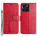 Miniatyrbillede 1 af 5: For Honor X6a 4g Owl Tree Imprinted Pu Læder Stand Wallet Case Fuld beskyttelse Telefon Cover Red