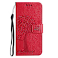 Miniatyrbillede 4 af 5: For Honor X6a 4g Owl Tree Imprinted Pu Læder Stand Wallet Case Fuld beskyttelse Telefon Cover Red
