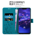 Miniatyrbillede 4 af 6: Huawei MATE 20 LITE Handy Hülle Cover Etui - med Blumenmuster og Standfunktion og Kartenfach FLORAL BLUE MATE 20 LITE