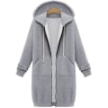 Pikkukuva 2 / 5: Naisten casual vetoketjullinen fleecehupparit Tunika collegepaita pitkä takki C Grey 2XL