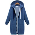 Miniatyrbillede 2 af 5: Kvinder Casual Zip Up Fleece Hættetrøjer Tunika Sweatshirt Lang jakke C Blue M