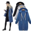 Pikkukuva 1 / 5: Naisten casual vetoketjullinen fleecehupparit Tunika collegepaita pitkä takki C Blue 2XL