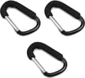 3-pack - Aluminiumkarbinhakar - Svart - 16 x 9,8 cm - D-formade karbinhakar - Barnvagnskrokar