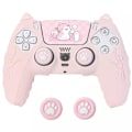 Miniatyrbild 1 av 4: Rosa kattpåtår PS5-kontroll, set med handgrepp, halkfri silikonhölje, skyddande skyddande fodral med joystick Pink