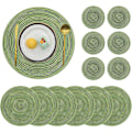 Pikkukuva 1 / 7: 15\" Pyöreä Kudottu Tabletti, Liukumaton Eristävä Kudottu Puuvillainen Pöytämatto, Pestävä (6 kpl:n setti) Verde 6pc placemats and 6pc coasters