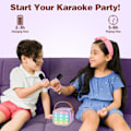 Pikkukuva 3 / 5: Karaokelaite lapsille ja aikuisille, kannettava karaokemikrofoni laulukaiutin 2 langattomalla mikrofonilla ja LED-valoilla Purple