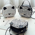 Miniatyrbillede 5 af 5: Mini Leopard Skuldertaske Crossbody Taske Pung Sød Kat Taske Rund Møntplade (Sort Leopard Print) Sort Black