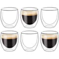 6 stk. dobbeltvæggede kopper glaskrus, transparente dobbeltvæggede kaffekopper, dobbeltvæggede, cappuccino, latte og isolerede (80 ml)