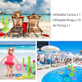 Miniatyrbild 2 av 5: Uppblåsbar kaktusring set 1 st uppblåsbar kaktus 8 st uppblåsbara ringar 1 st luftpump - Kastspel uppblåsbar set för sommarpool