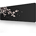 Miniatyrbillede 1 af 4: Sort Japanske Blommeblomster Musemåtte Ekstra Stor Musemåtte Skrivebordsunderlag, Syet Kant Musemåtte, Skridsikker Gummi