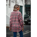 Miniatyrbilde 2 av 5: Rutete Langermet Skjorte Dame Knapper Ullblanding Tynn Jakke Casual Bluse Topper med Lomme Rosa