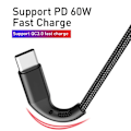 Miniatyrbild 2 av 5: Typ C till Typ C PD 60W Kabel Snabbladdning Qc3.0 Usb C Data Cor