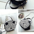 Miniatyrbillede 4 af 5: Mini Leopard Skuldertaske Crossbody Taske Pung Sød Kat Taske Rund Møntplade (Sort Leopard Print) Sort Black
