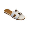 Miniatyrbild 2 av 3: H Svart Brun Vit Beige Guld Damsandaler Platt Bekväma Damtofflor Mode Platt Sandaler för Kvinnor Sommar vit 40 white 40