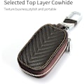 Miniatyrbillede 4 af 6: Bilnøgle Læder Etui, Bærbar Nøglering Læder Etui og Mini Møntlomme, Metalkrog og Lynlås, Bilnøgle Beskyttelses Etui - Rød Brown