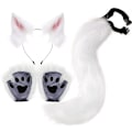 Pikkukuva 1 / 4: Tekoturkis Kissan Korvat ja Susi Kettu Häntä Setti Aikuisille Lapsille Kynsi Käsinepakkaus Halloween Anime Cosplay Juhliin White+Pink