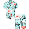 Miniatyrbillede 1 af 5: Herre Hawaiiskjorte og Shorts Sæt Regular Fit Kortærmet Casual Funky Strand Flamingo Skjortesæt XL
