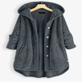 Miniatyrbillede 1 af 2: Vinter hætte vendbar fleece hoodie mode medium lang plus size gray m