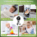 Miniatyrbilde 4 av 7: Vognvifte 5200mAh 40H, Bærbar Vifte 360° Roterbar og 3 Hastigheter med USB Oppladbar Vifte for Vogn, Barneseng, Sete, Skrivebord, Reise (Svart)