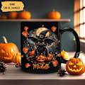 Miniatyrbillede 2 af 5: Personlig Halloween Sort Kat Krus til Katteelskere, Sort Kat Gave til Kvinder (325ml) 1