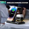 Miniatyrbilde 2 av 9: iPhone Trådløs Lader 5 i 1 LED, Apple Ladestasjon for Reise og Hjemmebruk, Multifunksjonell Ladestativ Svart 5i1 Black 5in1