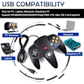 Miniatyrbillede 2 af 5: Retro USB Controller til N64 Spil, N64 Klassisk USB Controller Sort Black