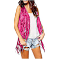 Miniatyrbilde 3 av 4: 70-talls topper for kvinner denimskjorte disco frynsevest jakke - perfekt Hot Pink 3