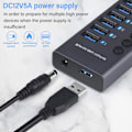 Miniatyrbild 4 av 9: 10-Port 60W USB 3.0 Hubb med Individuella Strömbrytare Aluminiumlegering LED-lampor USB 3.0 Dockningsstation 60W 12V 5A Strömadapter 100-240V EU-kontakt