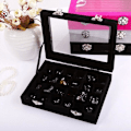 Miniatyrbild 3 av 3: Vacker Present Klar Lock Sammet 24 Fack Smyckesbricka Transparent Smyckesdisplay Monter Låsbar Filt Smyckesförvaring Organizer Charm Box Hållare Gåva