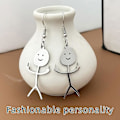 Miniatyrbillede 4 af 6: #2 Par Funny Graffiti Øreringe - Sølv Smiley Finger Stud Ea#
