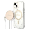 Miniatyrbild 1 av 10: Guess sett MagSafe lader + etui til iPhone 14 6.1 hvit marmor (GUBPP14SHMEACSH)