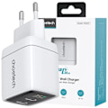 Miniatyrbild 1 av 6: Choetech PD6051 2x USB-C PD 35W GaN vegglader med skjerm - hvit