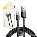 Miniatyrbild 1 av 11: Baseus Cafule-kabel slitesterk nylonkabel USB / USB-C QC3.0 3A 1M svart grå (CATKLF-BG1)