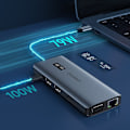 Miniatyrbild 8 av 10: Choetech HUB multifunksjonsenhet med skjerm 12in1 USB-C - USB-C / USB-A / HDMI / VGA / AUX / SD / TF grå (HUB-M26)