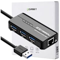 Miniatyrbild 1 av 11: Ugreen 20265 USB-A / RJ45 1000 Mbps HUB 3x USB 3.0 nettverksadapter - svart