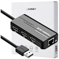 Miniatyrbild 1 av 11: Ugreen 20264 RJ45 / USB-A 10/100 Mbps HUB nettverksadapter 3x USB-A 2.0 - svart