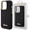 Miniatyrbild 1 av 2: Guess Silicone Script metalllogo- og rammedeksel til iPhone 15 Pro Max - Svart