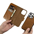 Miniatyrbild 5 av 11: iCarer Oil Wax Lommebokveske 2-i-1 iPhone 14 Pro-deksel Skinnflipdeksel Anti-RFID Brun (WMI14220722-TN)