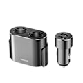 Miniatyrbild 2 av 11: Baseus Splitter billader splitter 2x USB 3.1A 17W + 2x sigarettennertilkobling 80W svart (CRDYQ-01)