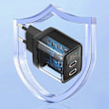 Miniatyrbild 4 av 6: Choetech PD6051 USB-C USB-C PD 35W GaN vegglader med skjerm - svart