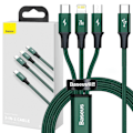 Miniatyrbild 1 av 11: Baseus Rapid 3-i-1-kabel USB Type C - USB Type C / Lightning / micro USB 20 W 1,5 m grønn (CAMLT-SC06)