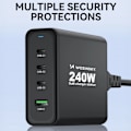 Miniatyrbild 7 av 11: Wozinsky WGCSB 240W GaN vegglader USB-A / 3 x USB-C - svart