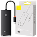 Miniatyrbillede 1 af 9: BASEUS MULTIFUNKTIONEL ADAPTERHUB USB C - 4X USB 3.0 25CM SORT