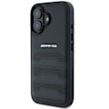 Miniatyrbild 2 av 8: AMG AMHCP16SGSEBK iPhone 16 6,1" svart/svart hårdfodral Läder Präglade linjer Svart logotyp