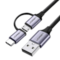Miniatyrbild 2 av 11: Ugrønn kabel 2-i-1 USB - mikro-USB / USB Type C 1m 2.4A svart (30875)