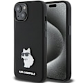 Miniatyrbillede 2 af 2: KARL LAGERFELD SILIKONE CHOUPETTE METAL PIN ETUI TIL IPHONE 15 PLUS / 14 PLUS - SORT