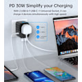 Miniatyrbillede 10 af 11: CHOETECH PD6041 USB-C USB-A PD 30W REJSEOPLADER MED 4 US EU UK AU-STIK - SORT