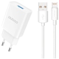 Miniatyrbild 1 av 2: Dudao A4EU USB-A 2.1A vegglader - hvit + USB-A - Lightning-kabel